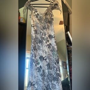 Lapis Silk Black and Grey Floral Dress